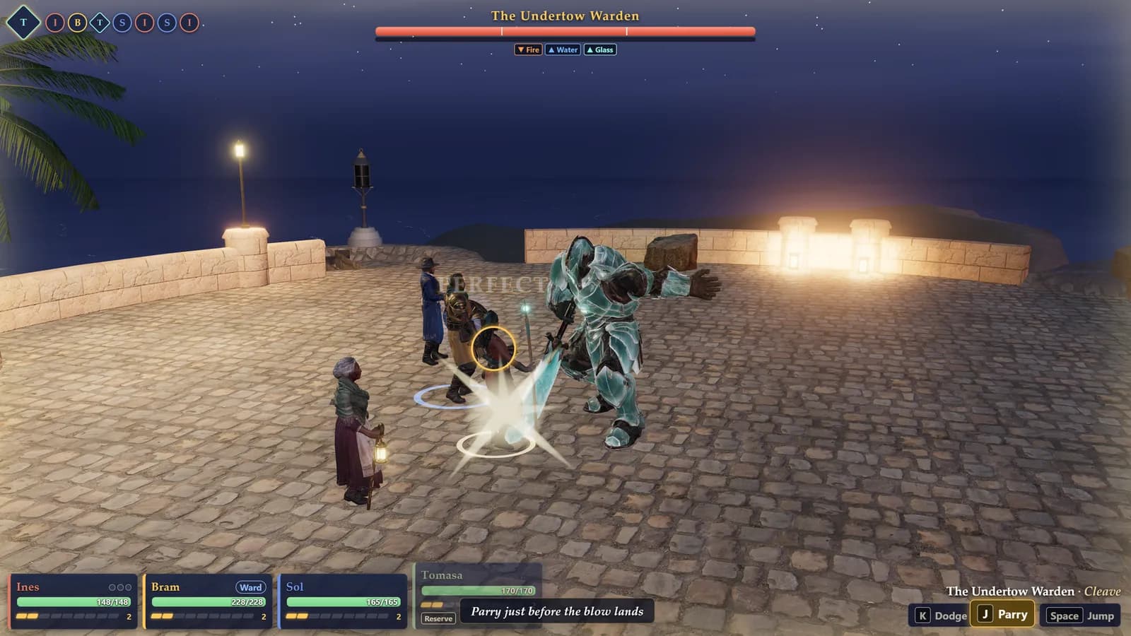 A parry against the Undertow Warden, right on the blow.